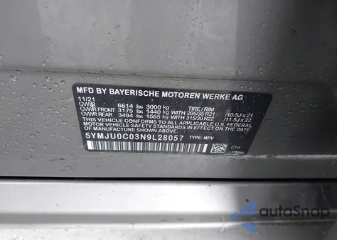 2022 BMW X5 M из США, поврежденный, VIN 5YMJU0C03N9L28057